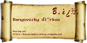 Benyovszky Árkos névjegykártya